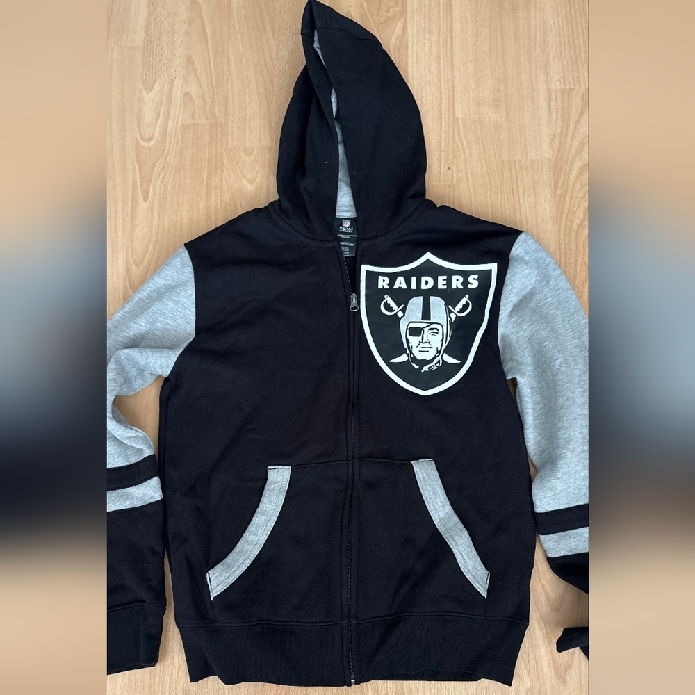 Raiders Team Apparel Youth Black and Gray Hoodie NFL Size Large 14/16